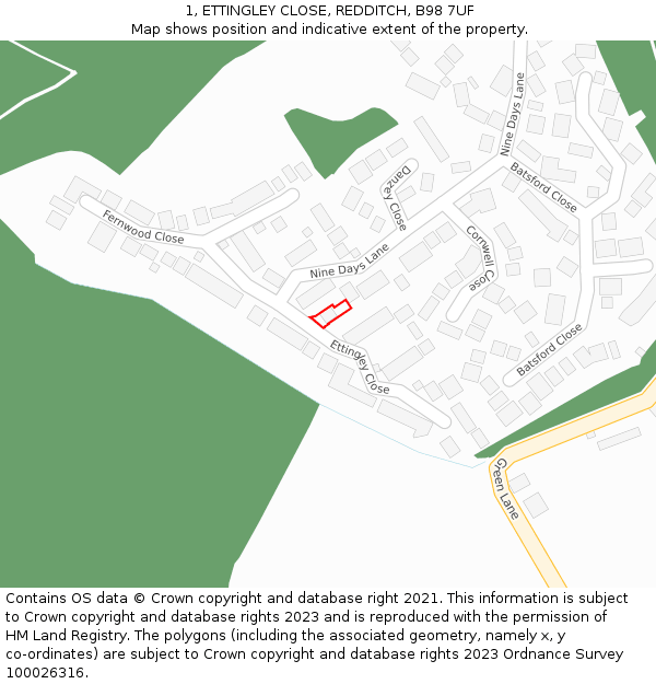 1, ETTINGLEY CLOSE, REDDITCH, B98 7UF: Location map and indicative extent of plot