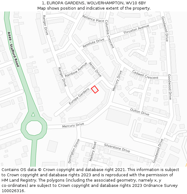 1, EUROPA GARDENS, WOLVERHAMPTON, WV10 6BY: Location map and indicative extent of plot