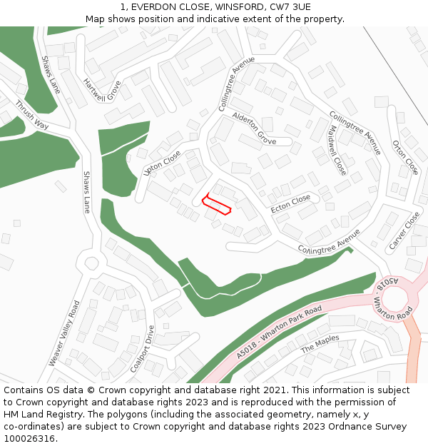 1, EVERDON CLOSE, WINSFORD, CW7 3UE: Location map and indicative extent of plot