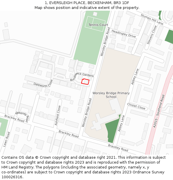 1, EVERSLEIGH PLACE, BECKENHAM, BR3 1DF: Location map and indicative extent of plot