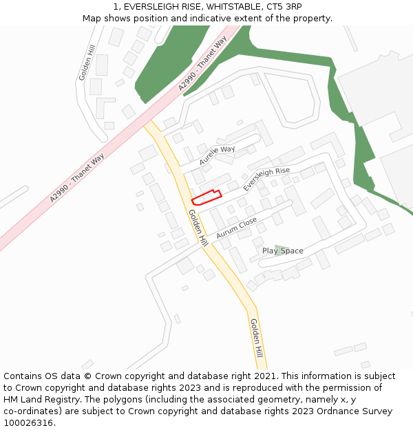 1, EVERSLEIGH RISE, WHITSTABLE, CT5 3RP: Location map and indicative extent of plot