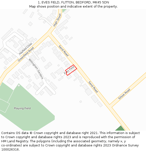 1, EVES FIELD, FLITTON, BEDFORD, MK45 5DN: Location map and indicative extent of plot