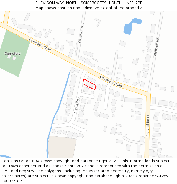 1, EVISON WAY, NORTH SOMERCOTES, LOUTH, LN11 7PE: Location map and indicative extent of plot