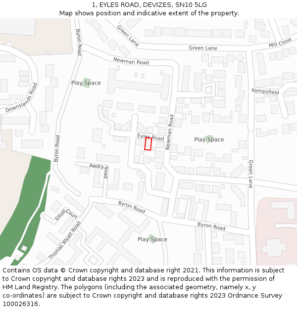1, EYLES ROAD, DEVIZES, SN10 5LG: Location map and indicative extent of plot
