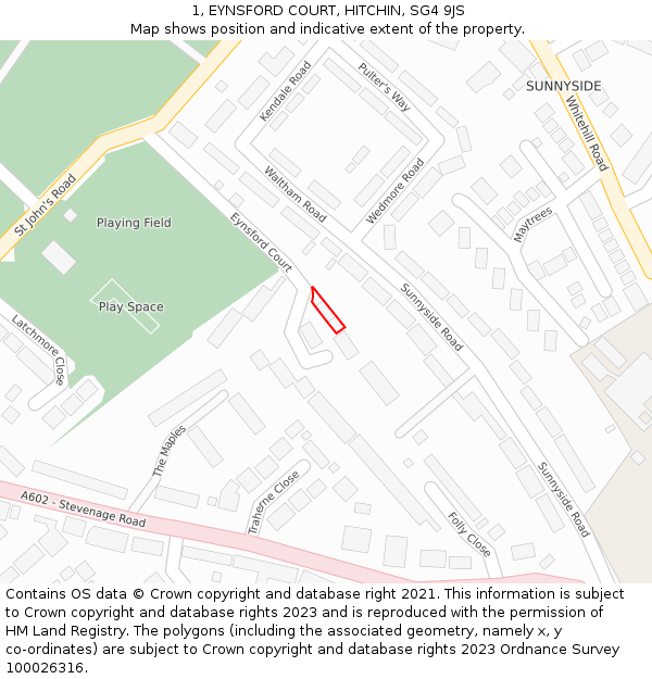 1, EYNSFORD COURT, HITCHIN, SG4 9JS: Location map and indicative extent of plot