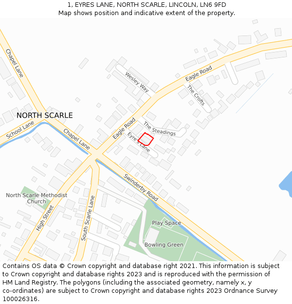 1, EYRES LANE, NORTH SCARLE, LINCOLN, LN6 9FD: Location map and indicative extent of plot