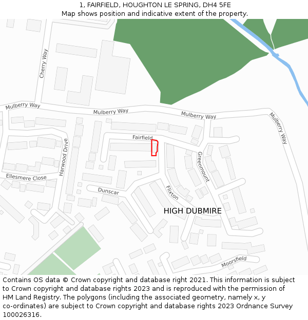1, FAIRFIELD, HOUGHTON LE SPRING, DH4 5FE: Location map and indicative extent of plot