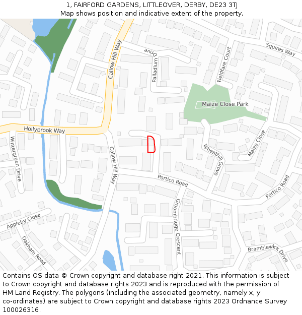 1, FAIRFORD GARDENS, LITTLEOVER, DERBY, DE23 3TJ: Location map and indicative extent of plot