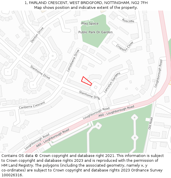 1, FAIRLAND CRESCENT, WEST BRIDGFORD, NOTTINGHAM, NG2 7FH: Location map and indicative extent of plot