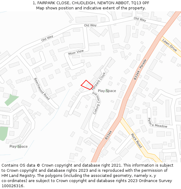 1, FAIRPARK CLOSE, CHUDLEIGH, NEWTON ABBOT, TQ13 0PF: Location map and indicative extent of plot