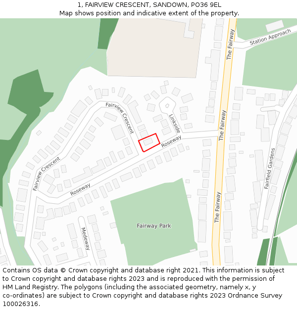 1, FAIRVIEW CRESCENT, SANDOWN, PO36 9EL: Location map and indicative extent of plot