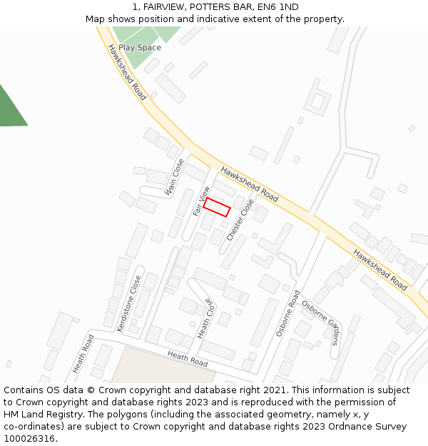 1, FAIRVIEW, POTTERS BAR, EN6 1ND: Location map and indicative extent of plot