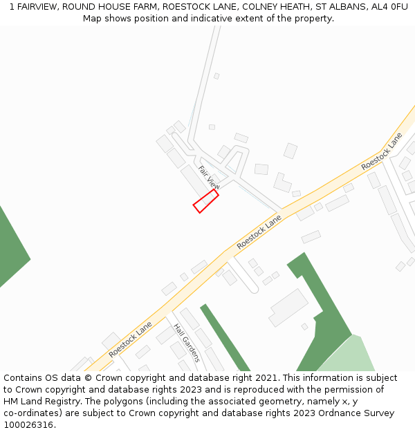 1 FAIRVIEW, ROUND HOUSE FARM, ROESTOCK LANE, COLNEY HEATH, ST ALBANS, AL4 0FU: Location map and indicative extent of plot