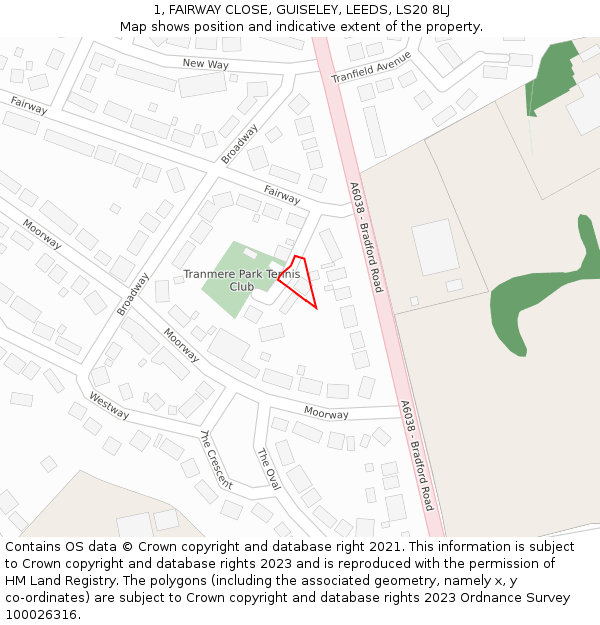 1, FAIRWAY CLOSE, GUISELEY, LEEDS, LS20 8LJ: Location map and indicative extent of plot