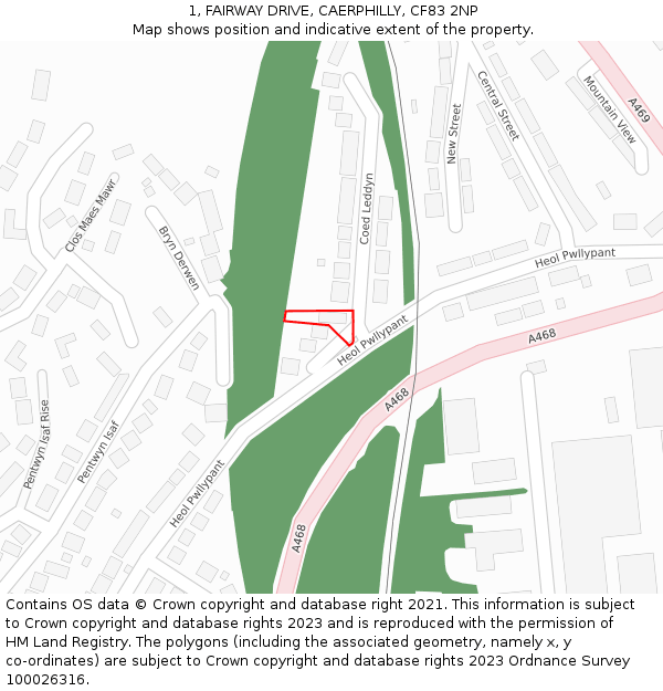 1, FAIRWAY DRIVE, CAERPHILLY, CF83 2NP: Location map and indicative extent of plot