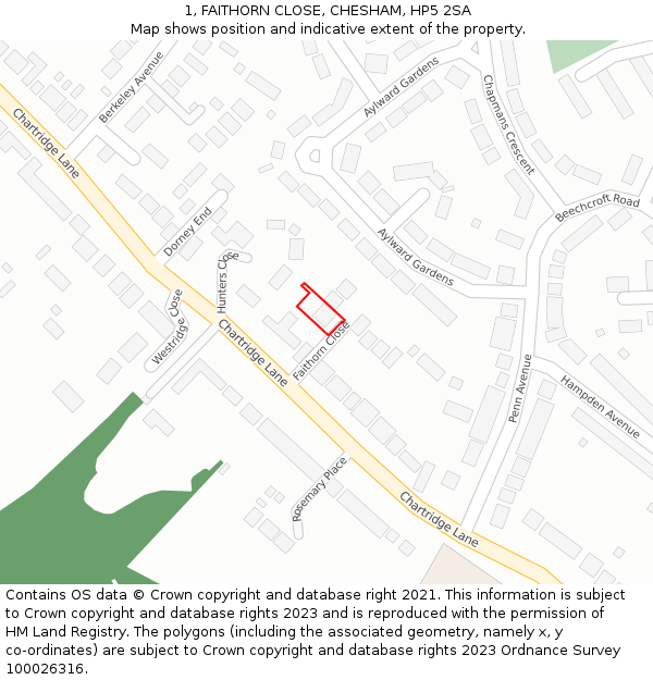 1, FAITHORN CLOSE, CHESHAM, HP5 2SA: Location map and indicative extent of plot