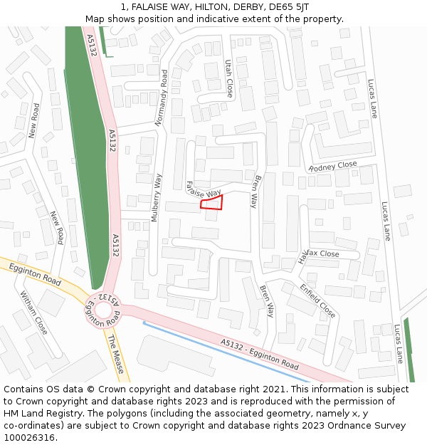 1, FALAISE WAY, HILTON, DERBY, DE65 5JT: Location map and indicative extent of plot