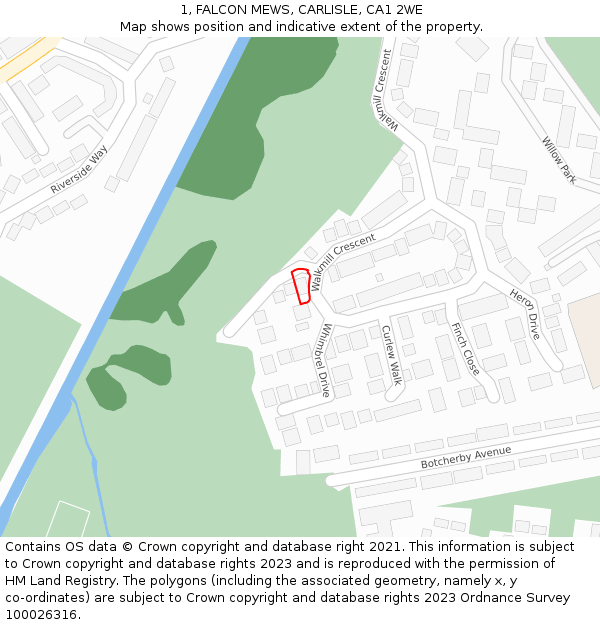 1, FALCON MEWS, CARLISLE, CA1 2WE: Location map and indicative extent of plot