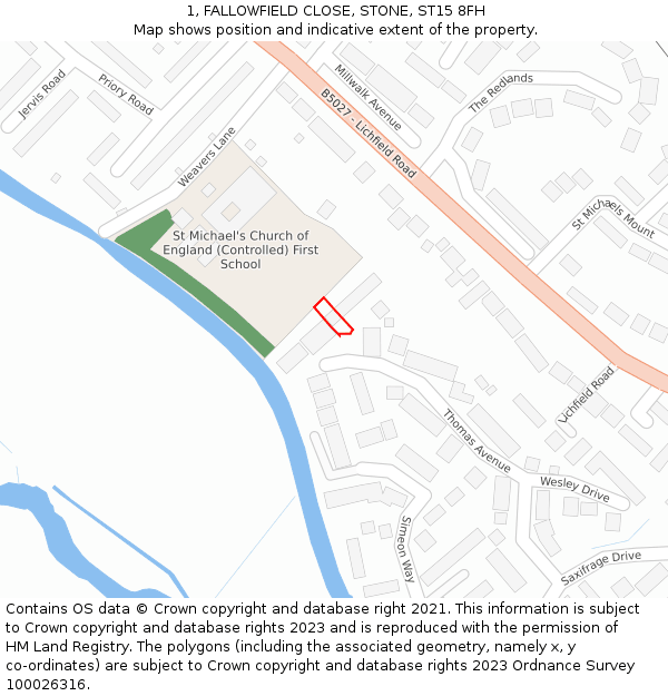 1, FALLOWFIELD CLOSE, STONE, ST15 8FH: Location map and indicative extent of plot