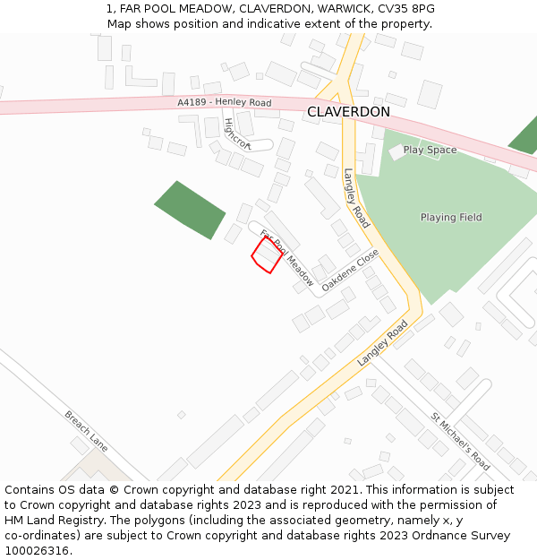 1, FAR POOL MEADOW, CLAVERDON, WARWICK, CV35 8PG: Location map and indicative extent of plot