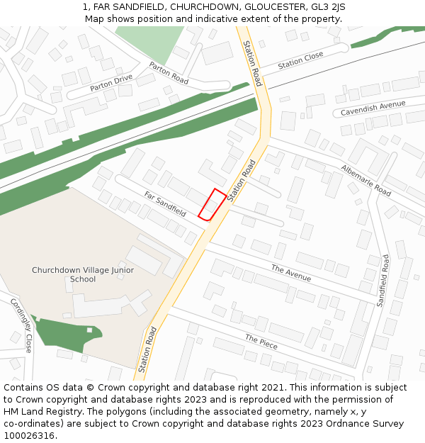 1, FAR SANDFIELD, CHURCHDOWN, GLOUCESTER, GL3 2JS: Location map and indicative extent of plot