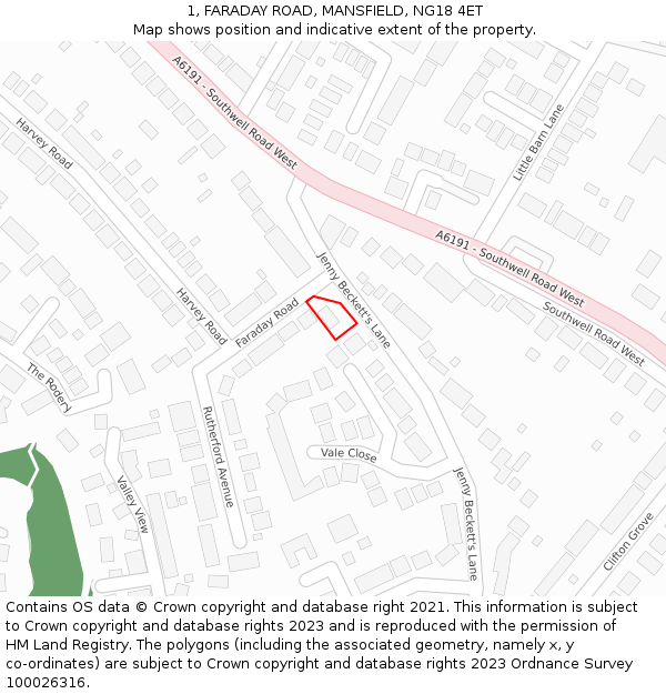 1, FARADAY ROAD, MANSFIELD, NG18 4ET: Location map and indicative extent of plot