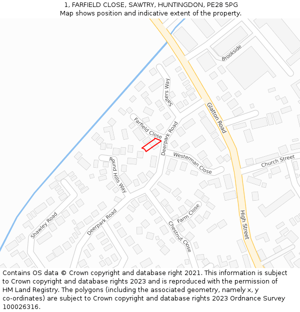 1, FARFIELD CLOSE, SAWTRY, HUNTINGDON, PE28 5PG: Location map and indicative extent of plot