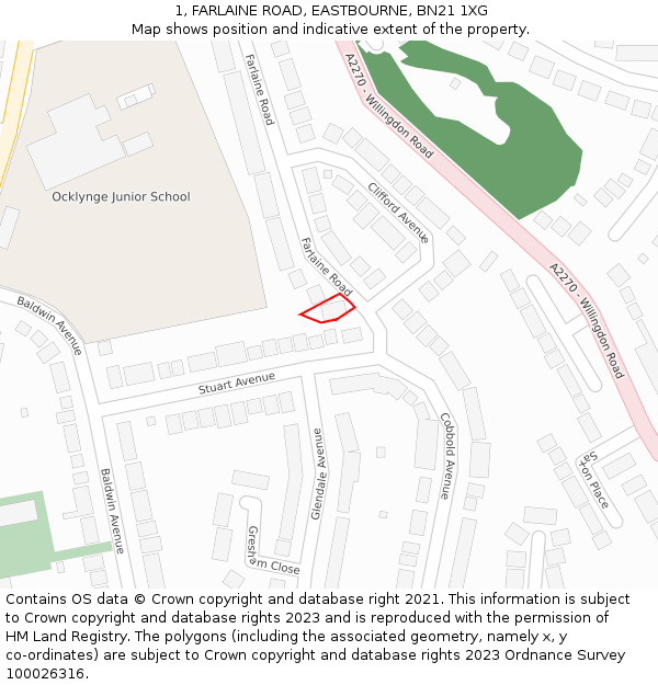 1, FARLAINE ROAD, EASTBOURNE, BN21 1XG: Location map and indicative extent of plot