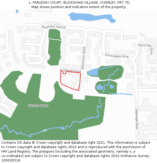 1, FARLEIGH COURT, BUCKSHAW VILLAGE, CHORLEY, PR7 7FJ: Location map and indicative extent of plot