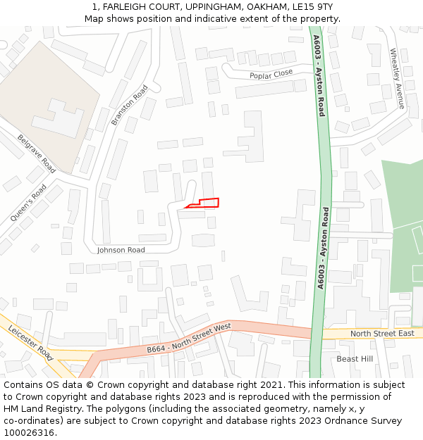 1, FARLEIGH COURT, UPPINGHAM, OAKHAM, LE15 9TY: Location map and indicative extent of plot