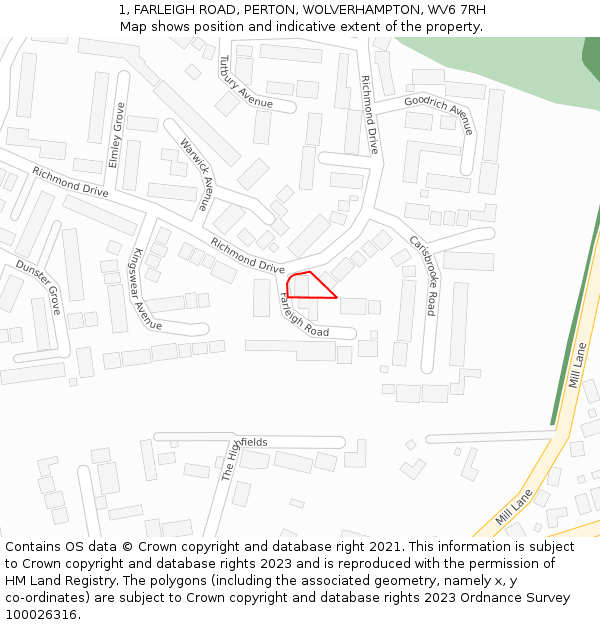 1, FARLEIGH ROAD, PERTON, WOLVERHAMPTON, WV6 7RH: Location map and indicative extent of plot