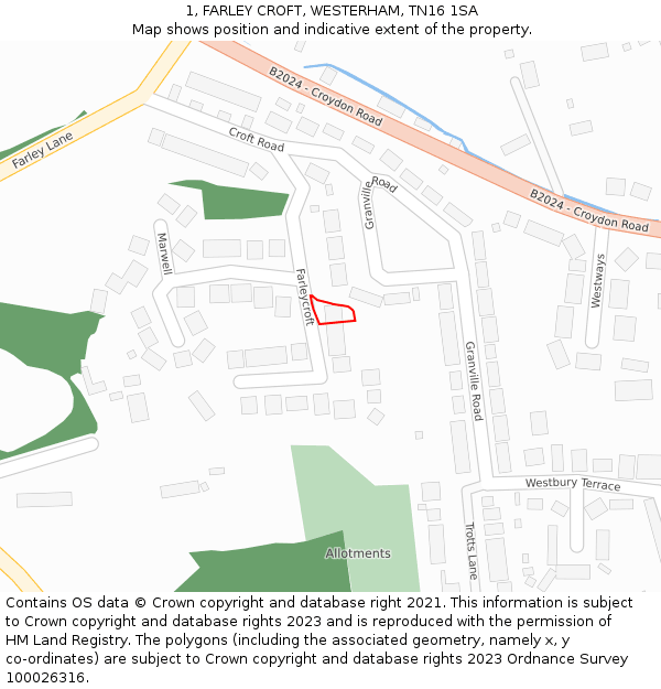 1, FARLEY CROFT, WESTERHAM, TN16 1SA: Location map and indicative extent of plot
