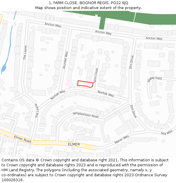 1, FARM CLOSE, BOGNOR REGIS, PO22 6JQ: Location map and indicative extent of plot