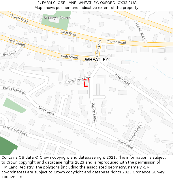 1, FARM CLOSE LANE, WHEATLEY, OXFORD, OX33 1UG: Location map and indicative extent of plot