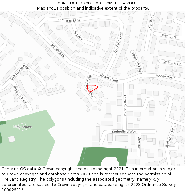1, FARM EDGE ROAD, FAREHAM, PO14 2BU: Location map and indicative extent of plot