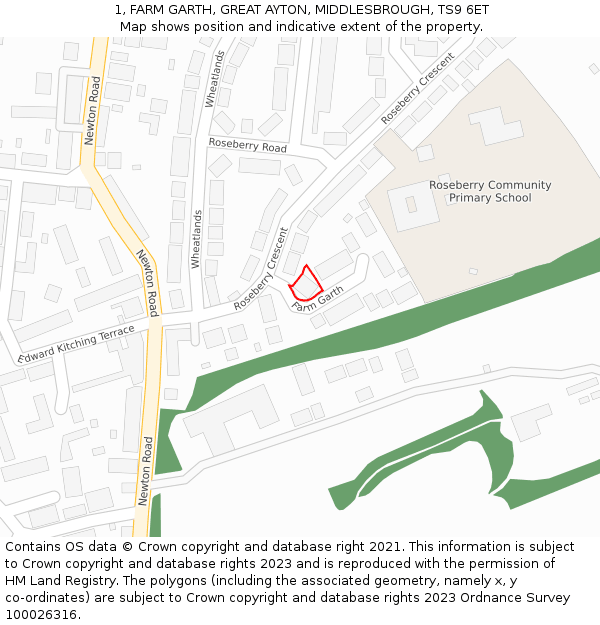 1, FARM GARTH, GREAT AYTON, MIDDLESBROUGH, TS9 6ET: Location map and indicative extent of plot