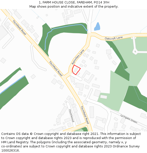 1, FARM HOUSE CLOSE, FAREHAM, PO14 3YH: Location map and indicative extent of plot