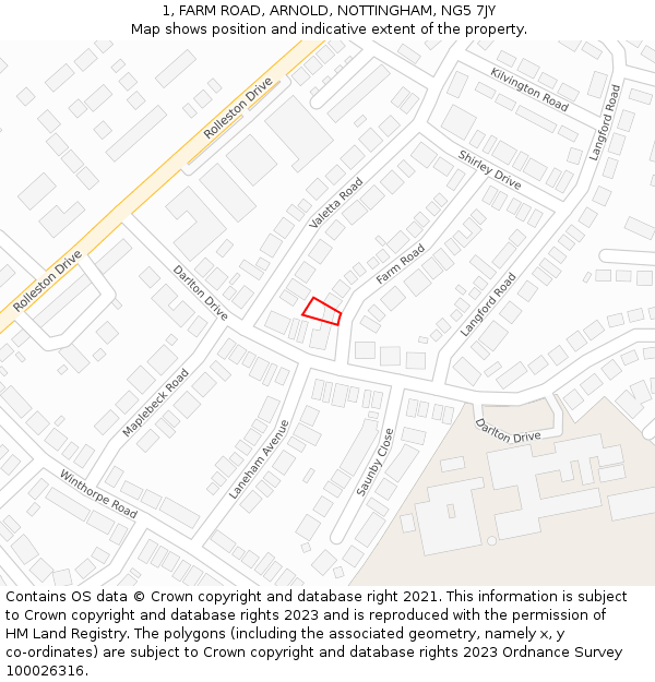 1, FARM ROAD, ARNOLD, NOTTINGHAM, NG5 7JY: Location map and indicative extent of plot