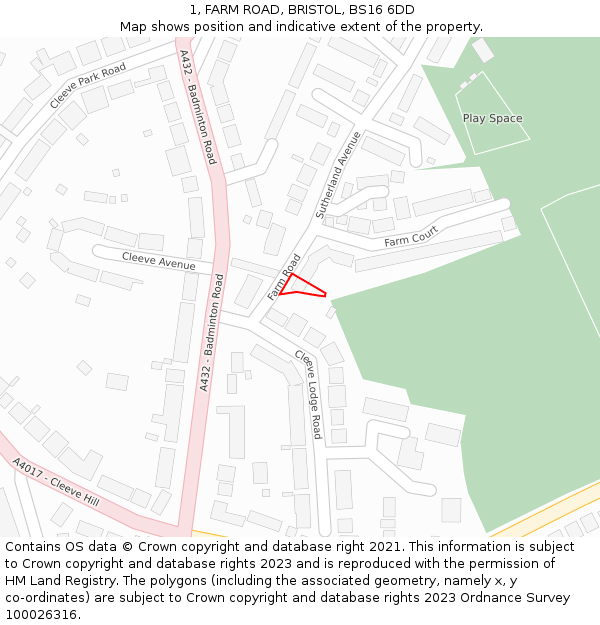 1, FARM ROAD, BRISTOL, BS16 6DD: Location map and indicative extent of plot