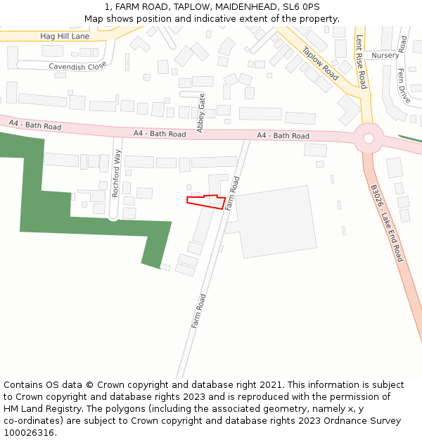 1, FARM ROAD, TAPLOW, MAIDENHEAD, SL6 0PS: Location map and indicative extent of plot