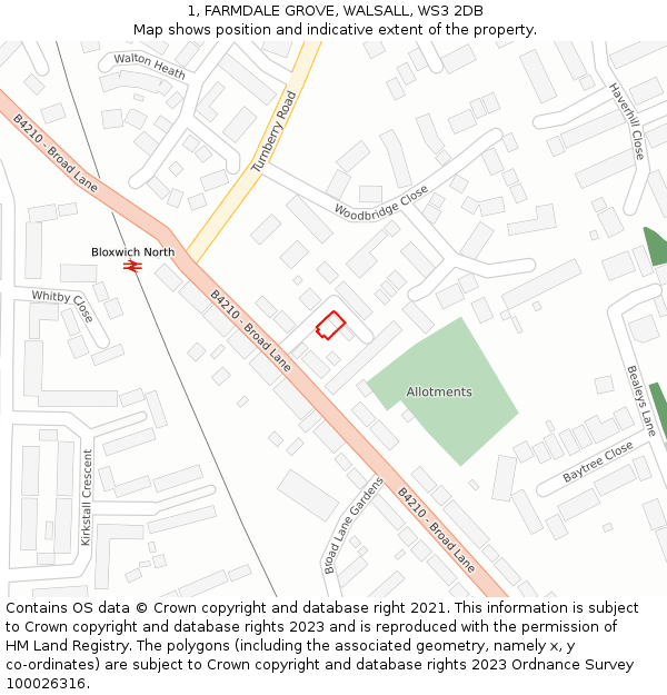 1, FARMDALE GROVE, WALSALL, WS3 2DB: Location map and indicative extent of plot