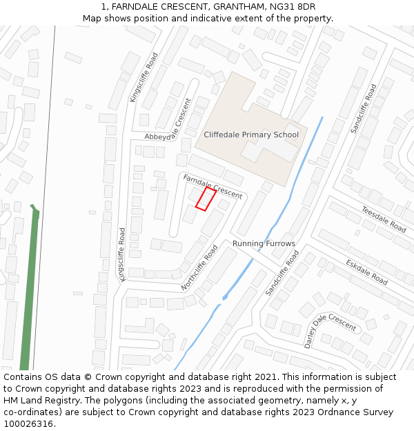 1, FARNDALE CRESCENT, GRANTHAM, NG31 8DR: Location map and indicative extent of plot