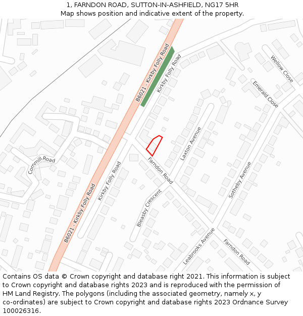 1, FARNDON ROAD, SUTTON-IN-ASHFIELD, NG17 5HR: Location map and indicative extent of plot