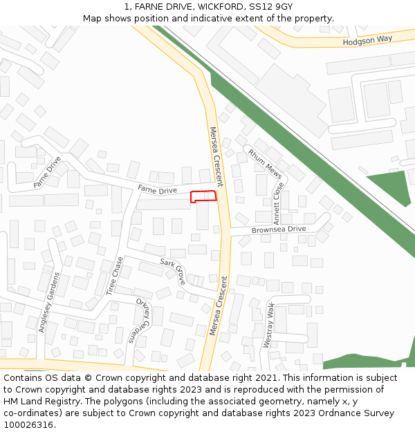 1, FARNE DRIVE, WICKFORD, SS12 9GY: Location map and indicative extent of plot