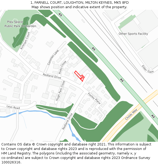 1, FARNELL COURT, LOUGHTON, MILTON KEYNES, MK5 8FD: Location map and indicative extent of plot