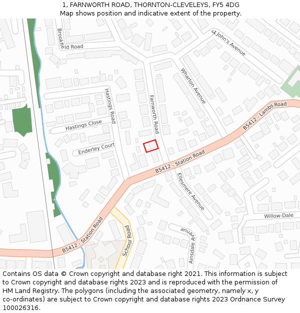 1, FARNWORTH ROAD, THORNTON-CLEVELEYS, FY5 4DG: Location map and indicative extent of plot