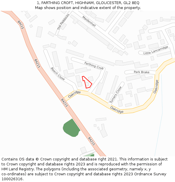 1, FARTHING CROFT, HIGHNAM, GLOUCESTER, GL2 8EQ: Location map and indicative extent of plot