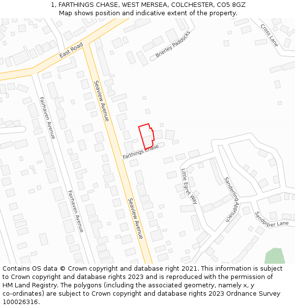1, FARTHINGS CHASE, WEST MERSEA, COLCHESTER, CO5 8GZ: Location map and indicative extent of plot