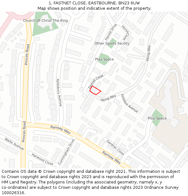 1, FASTNET CLOSE, EASTBOURNE, BN23 6UW: Location map and indicative extent of plot