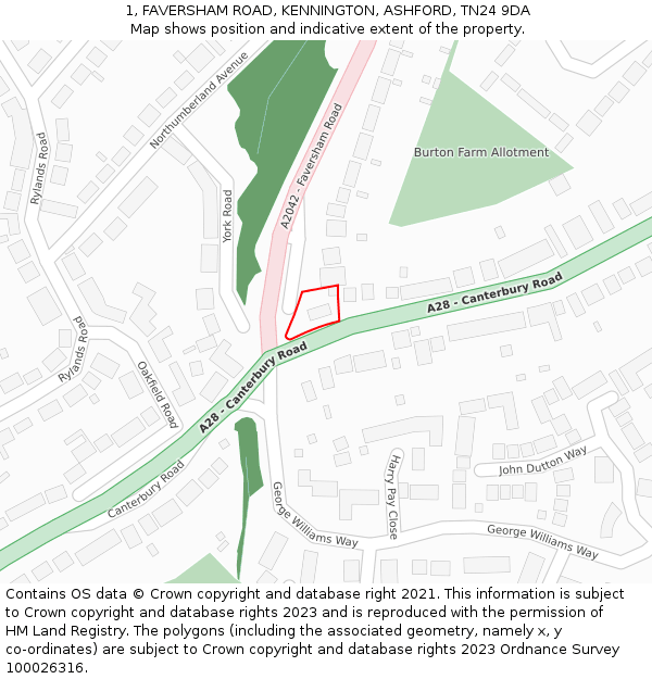 1, FAVERSHAM ROAD, KENNINGTON, ASHFORD, TN24 9DA: Location map and indicative extent of plot